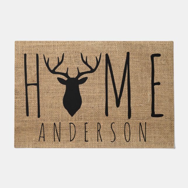 Rustisch Land Faux Burlap Buck Deurmat (Voorkant)