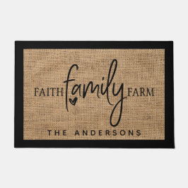 Rustisch land Faux Burlap Faith Family Boerderij Deurmat