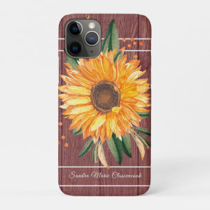 Rustisch Land Golden Sunflower Brown Wood iPhone 11 Pro Hoesje
