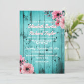 Rustisch Land Hout Pink Floral Boho Blauwgroen bru Kaart (Staand voorkant)