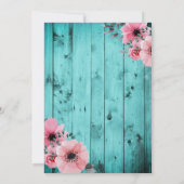 Rustisch Land Hout Pink Floral Boho Blauwgroen bru Kaart (Achterkant)