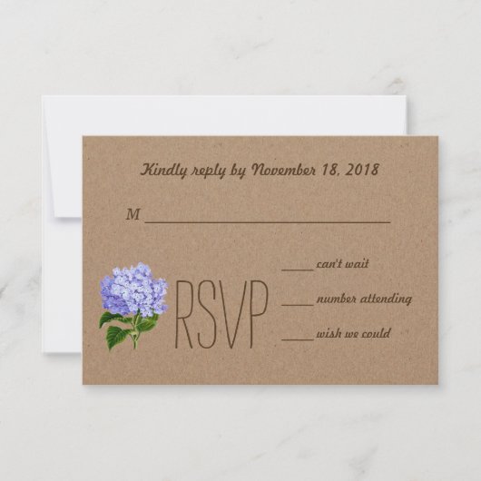 Rustisch Land Kraft Paper Blue Hydrangea RSVP Kaartje (Voorkant)