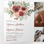 Rustisch land Marsala Floral Wedding Drieluik Uitnodiging (Binnenzijde eerst)