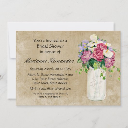 Rustisch land Mason Jar Bouquet Crackle Swirls Kaart (Voorkant)