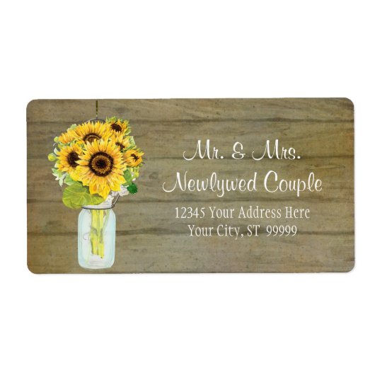Rustisch Land Mason Jar Flowers Sunflower Bouquet Etiket (Voorkant)
