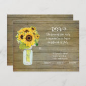 Rustisch land Mason Jar Flowers Sunflower RSVP (Voorkant / Achterkant)