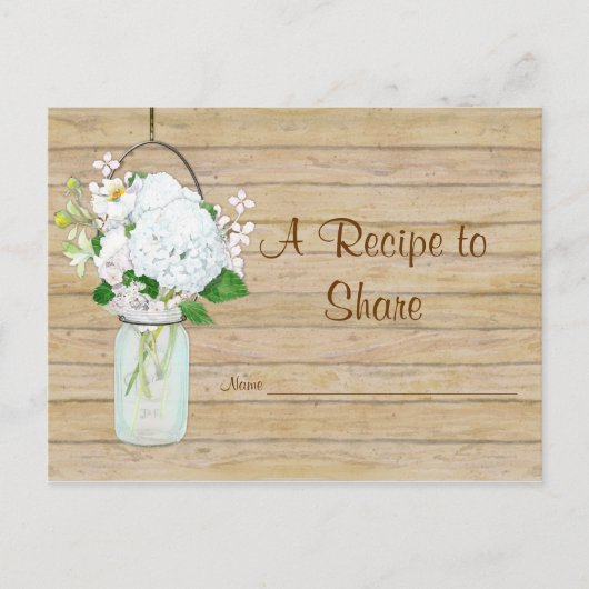 Rustisch land Mason Jar Flowers White Hydrangeas Briefkaart (Voorkant)