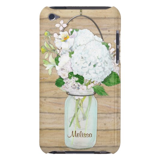Rustisch land Mason Jar Flowers White Hydrangeas iPod Touch Hoesje (Achterkant)