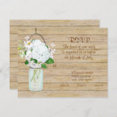 Rustisch land Mason Jar Flowers White Hydrangeas RSVP Kaartje (Voorkant / Achterkant)