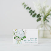 Rustisch land Mason Jar Flowers White Hydrangeas Visitekaartje (Staand voorkant)