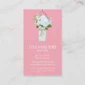 Rustisch land Mason Jar Flowers White Hydrangeas Visitekaartje (Achterkant)