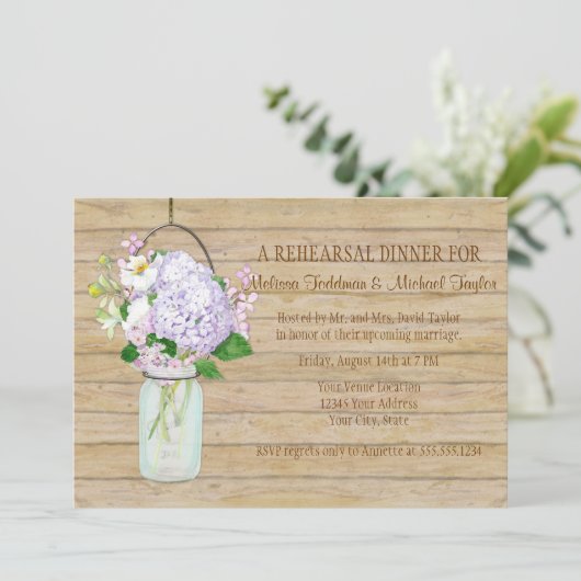 Rustisch land Mason Jar Lavender Floral Hydrangea Kaart (Staand voorkant)