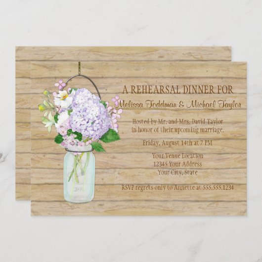 Rustisch land Mason Jar Lavender Floral Hydrangea Kaart (Voorkant / Achterkant)