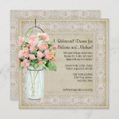 Rustisch land Mason Jar Rozen Rehearsal Dinner Kaart (Voorkant / Achterkant)