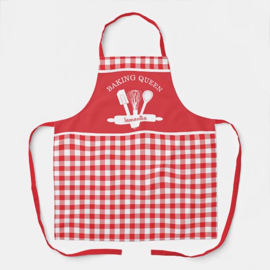 Rustisch Land Red Gingham Custom Baking Queen Schort (Voorkant)