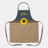 Rustisch land Simulated Burlap Denim Sunflower Schort (Voorkant)