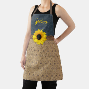 Rustisch land Simulated Burlap Denim Sunflower Schort