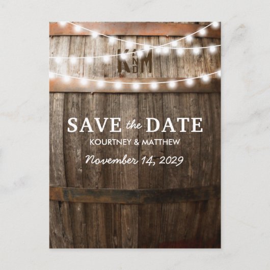 Rustisch land sparen de datum | Koord van lichten Aankondigingskaart (Voorkant)
