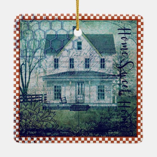 Rustisch  Land Thuis Ephemera Keramisch Ornament (Achterkant)