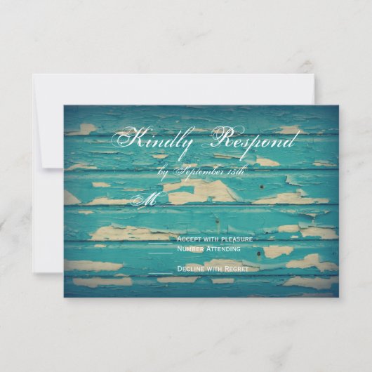 Rustisch land Turquoise Wood Wedding RSVP-kaarten RSVP Kaartje (Voorkant)