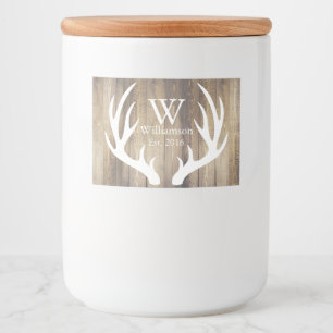 Rustisch Land White Deer Antlers & Barn Wood Voedselcontainer Etiket