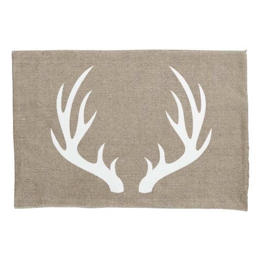 Rustisch Land White Deer Antlers Burlap Kussensloop (Voorkant)