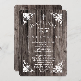 Rustisch Land Wood Baby Girl Baptisme Kaart