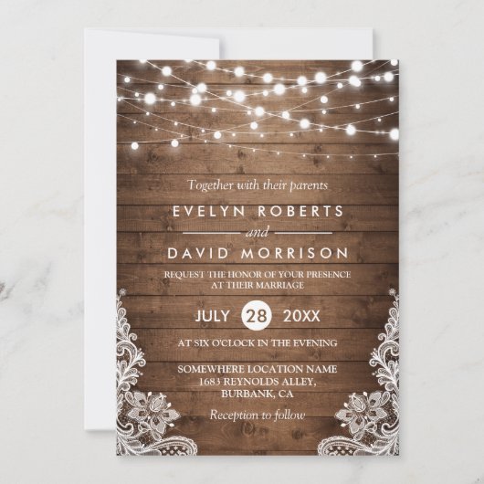 Rustisch Land Wood Twinkle Lights Weddenschap Kaart (Voorkant)