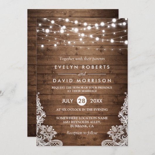 Rustisch Land Wood Twinkle Lights Weddenschap Kaart (Voorkant / Achterkant)