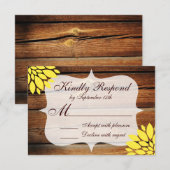 Rustisch Land Wood Yellow Flower Wedding RSVP (Voorkant / Achterkant)