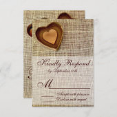Rustisch land Wooden Heart Burlap Wedding RSVP (Voorkant / Achterkant)