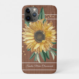 Rustisch Land Yellow Sunflower Brown Wood iPhone 11 Pro Hoesje