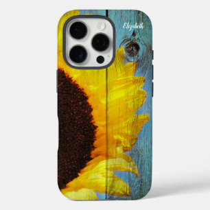 Rustisch Land Zonnebloem Blauwgroen Hout Gepersona iPhone 16 Pro Hoesje