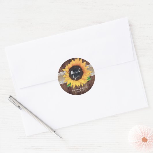 Rustisch land Zonnebloem Weddenschap Dank je Ronde Sticker (Envelop)