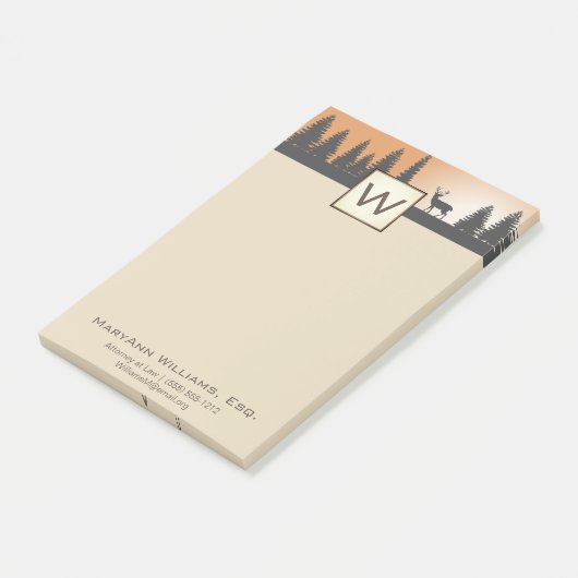 Rustisch landbos met naam en monogram post-it® notes (Schuin)