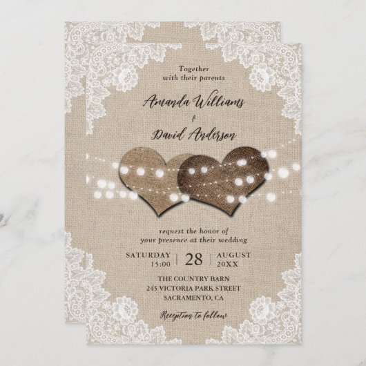 Rustisch landburlap trouwerij kaart (Voorkant / Achterkant)