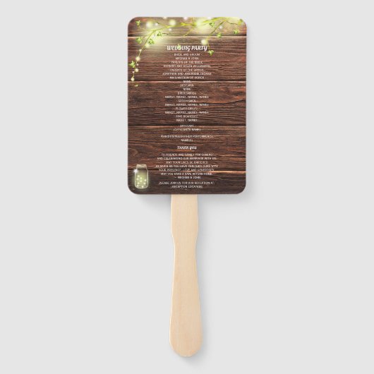 Rustisch landelijke Mason Jar Lights Wedding Progr Handwaaier (Achterkant)