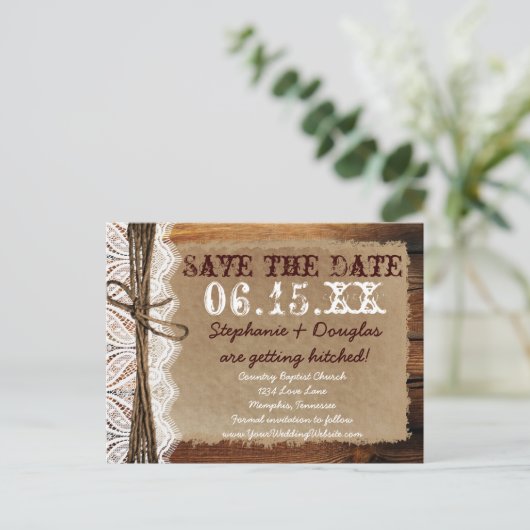 Rustisch landhout - Bespaar op datum Briefkaarten (Staand voorkant)