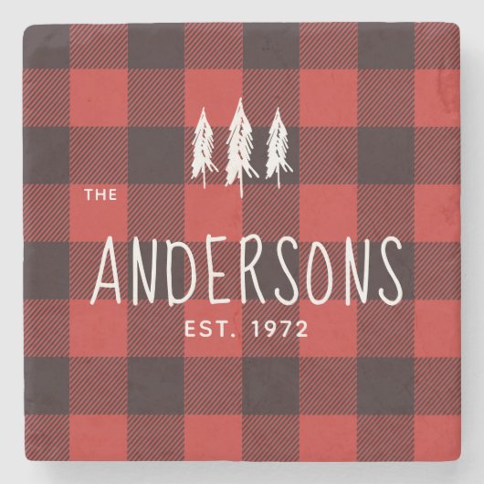 Rustisch landmonogram voor rode en zwarte flatpane stenen onderzetter (Voorkant)