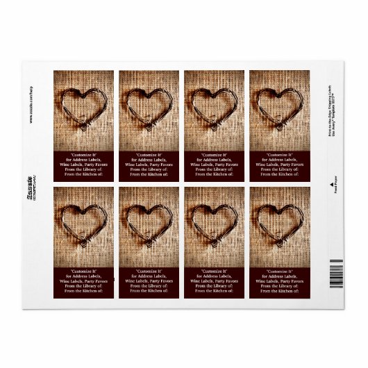 Rustisch landwijn — Hartelijk dank op Burlap afdru Etiket (Full Sheet)