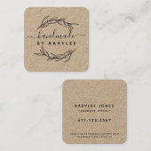 Rustisch Laurel Leaf Handmade Script Vierkante Visitekaartje (Voorkant / Achterkant)