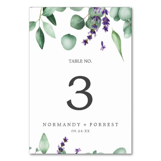 Rustisch Lavender en Eucalyptus Table Number Kaart (Voorkant)