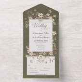 Rustisch Lijst met groene wilde bloem All In One Uitnodiging (Binnen)