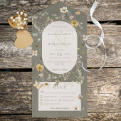 Rustisch Lijst met groene wilde bloem All In One Uitnodiging