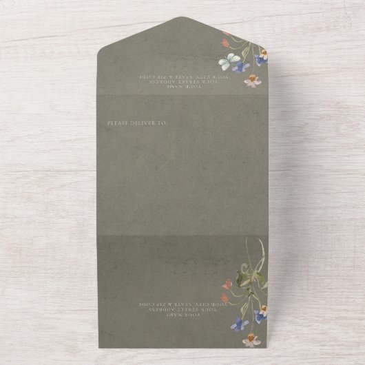 Rustisch Lijst met groene wilde bloem All In One Uitnodiging (Buitenkant)