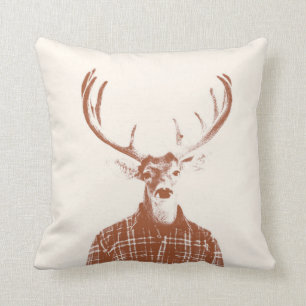 Rustisch Man Buck met Antlers in Burnt Oranje Kussen