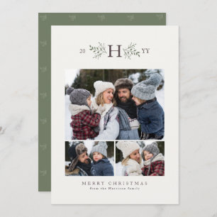 Rustisch monogram, drie foto feestdagenkaart