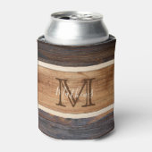 Rustisch monogram met houttoon blikjeskoeler (Blikje Voorkant)