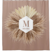 Rustisch monogram Neutrale Kleuren Warm Douchegordijn (Voorkant)