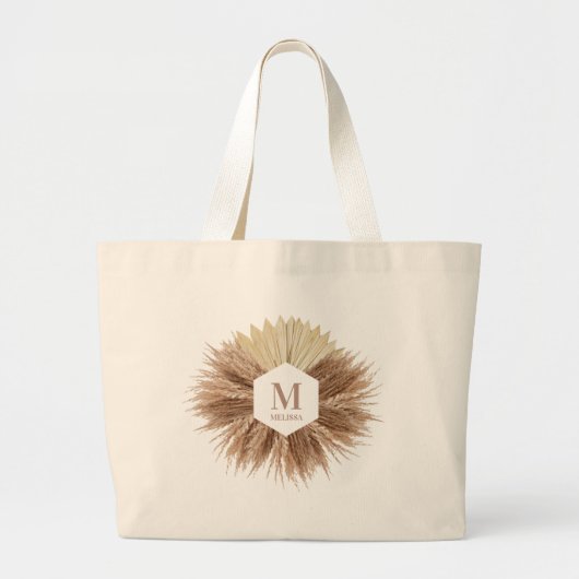 Rustisch monogram Neutrale Kleuren Warm Grote Tote Bag (Voorkant)